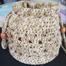 Handmade Crochet Shell Drawstring Bag