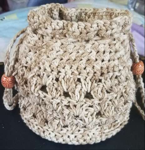 Handmade Crochet Shell Drawstring Bag