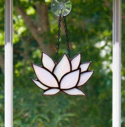 Iridescent Lotus Stained Glass Suncatcher