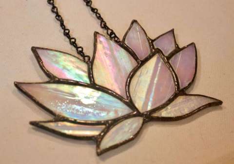 Iridescent Lotus Stained Glass Suncatcher