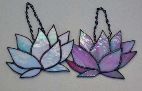 Iridescent Lotus Stained Glass Suncatchers