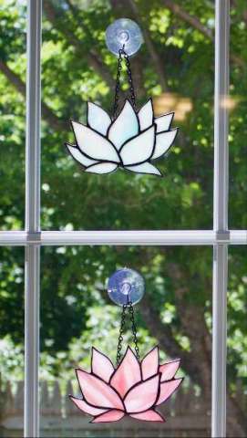 Iridescent Lotus Stained Glass Suncatchers