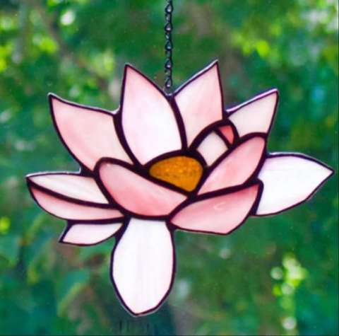 PINK Lotus Stained Glass Suncatcher