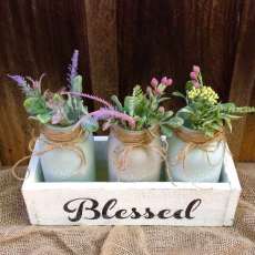 Blessed 3 Ball Jar With Flowers