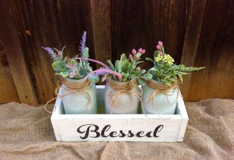 Blessed 3 Ball Jar With Flowers