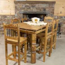 Pueblito High Top Pine Table With Rustic Iron Band/Tacs With 6