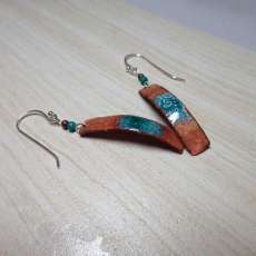 Hammered Copper and Vitreous Enamel Heart Earrings