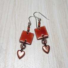 Hammered Copper and Vitreous Glass Enamel Earrings