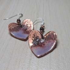 Hammered Copper and Vitreous Glass Enamel Earrings