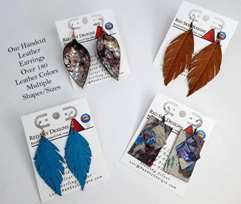 Hand Cut Leather and Cowhide Earrings -