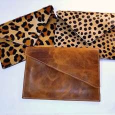 Bison Leather & Animal Print Envelope Clutches