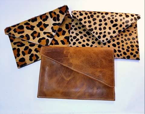 Bison Leather & Animal Print Envelope Clutches