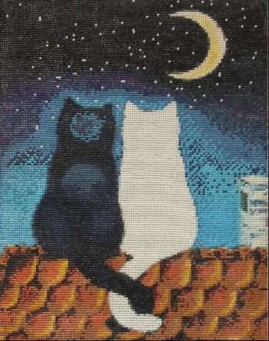 Two Cats Gazing at Moon