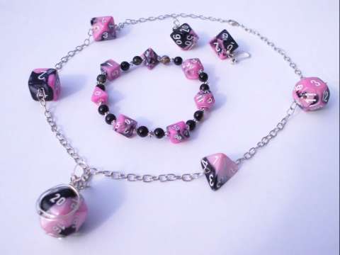 Pink and Black Dice Jewelry Set