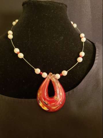 Murano Handblown Glass Necklace With Swarovski Crystals and Pearls