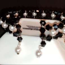 Black Swarovski Crystal and Pearl Bangle