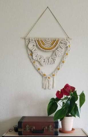 Medium Sized Natural and Gold Cotton Wall Hanging