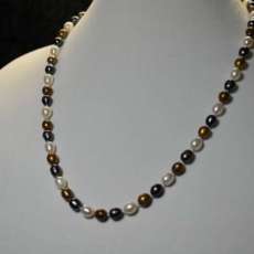 Hand Tied Gray, White and Gold Fresh Water Pearls