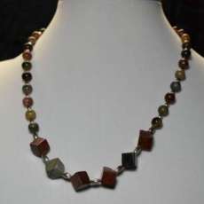 Square & Round Picasso Jasper With Silver Colored Spacers Between.