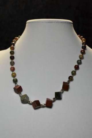 Square & Round Picasso Jasper With Silver Colored Spacers Between.