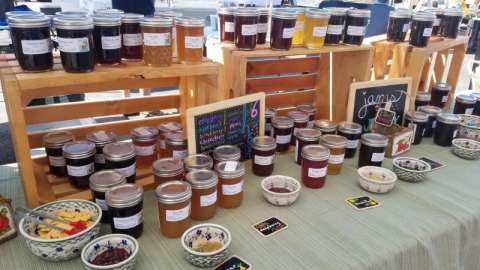 Locally Grown and Gathered Jams and Jellies at a Summer Market