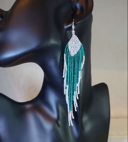 Turquoise and Silver Beaded Earrings