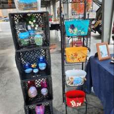 Hand Painted Glassware and Pressed Flower Arrangements on Buckets