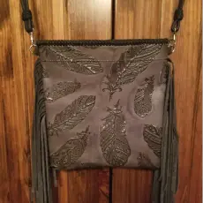 Pewter Feather, With Fringe, Double Loop Lace, and Inside Pocket