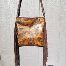 Carmel and Chocolate Feather With Fringe, Double Loop Lace and Inside Pocket.