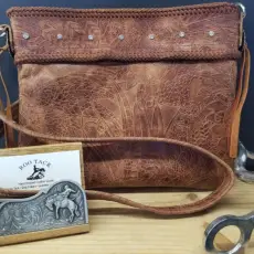 Rust With Embossed With Kangaroo Double Loop Lace Band With Rhinestones and Inside Pocket