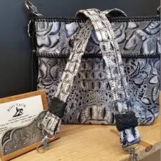 The Black and Ivory Rose Gator With Kangaroo Double Loop Lace Band Rhinestones and Inside Pocket