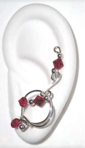 Ear Climber With Pink Crystals and Argentium Silver