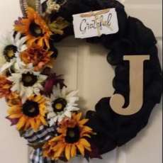 Black Burlap W/Sunflowers and Initial of Your Choice