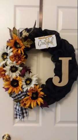 Black Burlap W/Sunflowers and Initial of Your Choice