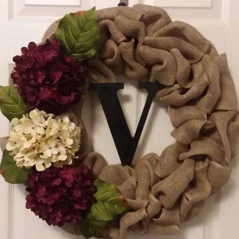 Beautiful Burlap 3 Flower/Initial Wreath