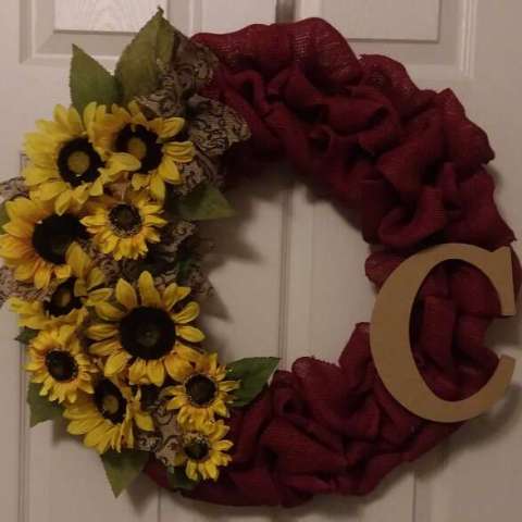 Beautiful Red Burlap Sunflower Wreath