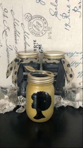 African American Woman Silhouette/ Black History Month/ Atlas Mason Jars/ Painted Centerpieces