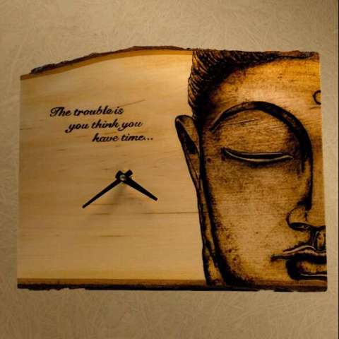 Wood Burned Clock-Buddha With Quote