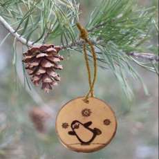 Wood Burned Christmas Ornament Penguin