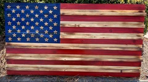 Wooden American Flag With Challenge Coin Rails