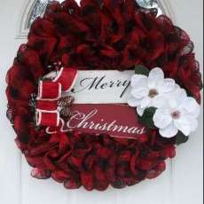 Buffalo Red Flannel Mesh Wreath