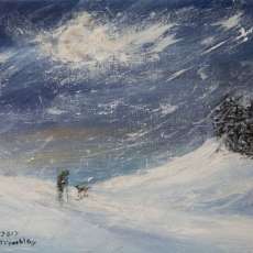 Snow Squall With Man and Dog