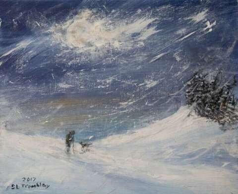 Snow Squall With Man and Dog