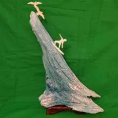 Riding Giants Surfer and Seagulls From Hand Painted Driftwood Root