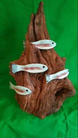 Driftwood Root With Hand Made Painted Rainbow Trout
