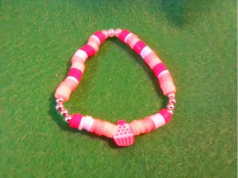 Stretchy Strawberry Cupcake Heishi Clay Beads Bracelet