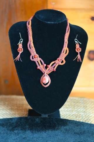 Micro Macrame Necklace and Earrings