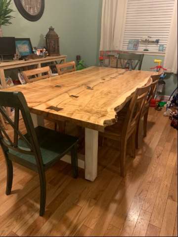 Live Edge Maple Dining Table With Walnut Inlays and Epoxy
