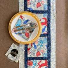 Sea Themed Table Runner With Matching Wine Coaster and Cloth Napkins.