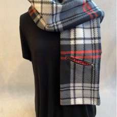 Fleece Plaid Scarf With Zipper Pocket